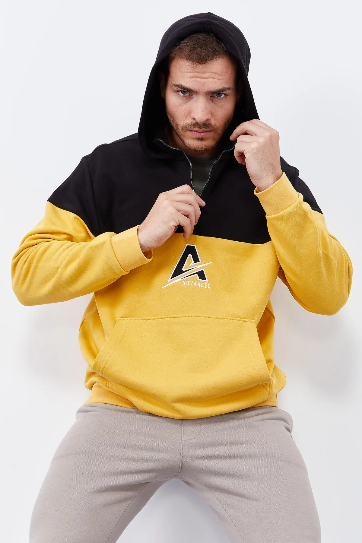 erkek yarim fermuar standart kalip kapüşonlu sweatshirt - 88033