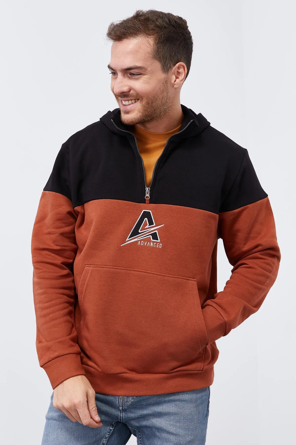 erkek yarim fermuar standart kalip kapüşonlu sweatshirt - 88033