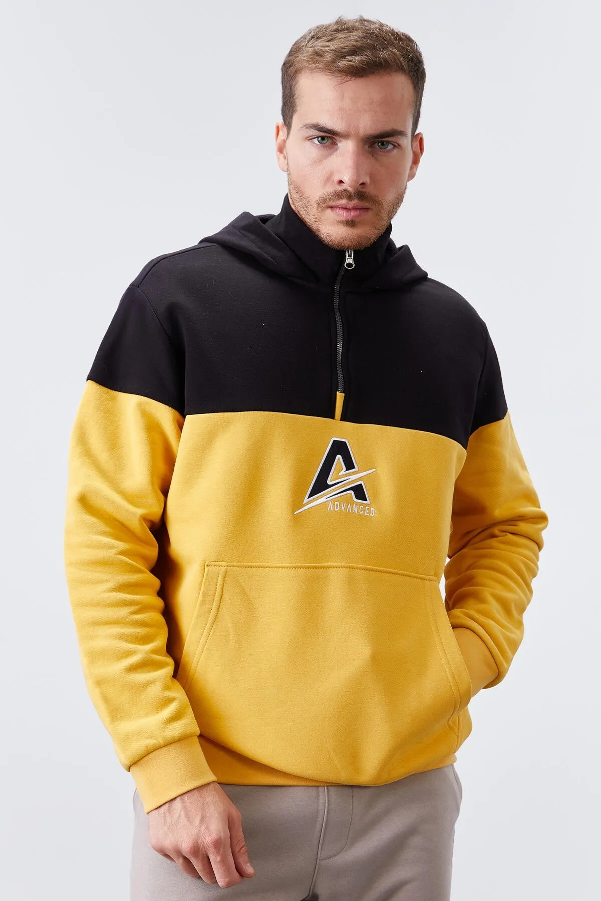 erkek yarim fermuar standart kalip kapüşonlu sweatshirt - 88033