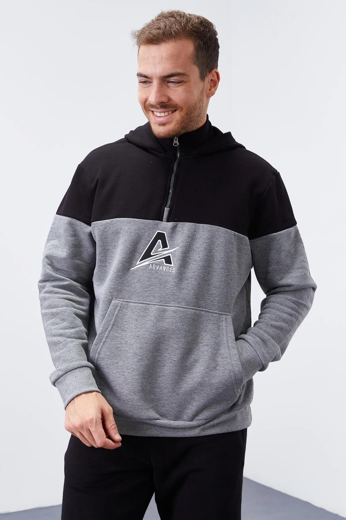 erkek yarim fermuar standart kalip kapüşonlu sweatshirt - 88033