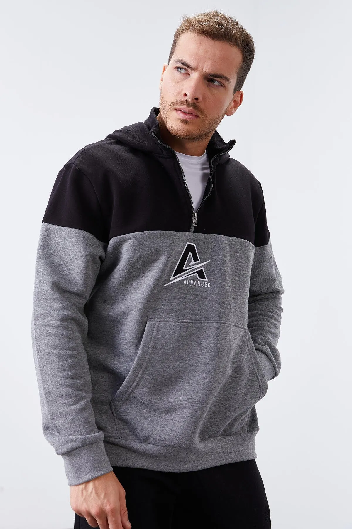 erkek yarim fermuar standart kalip kapüşonlu sweatshirt - 88033