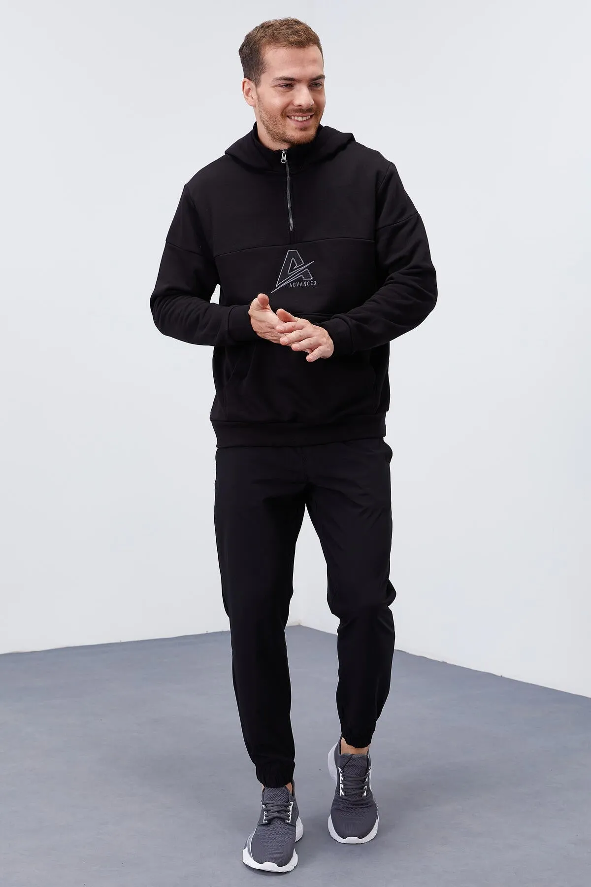 erkek yarim fermuar standart kalip kapüşonlu sweatshirt - 88033