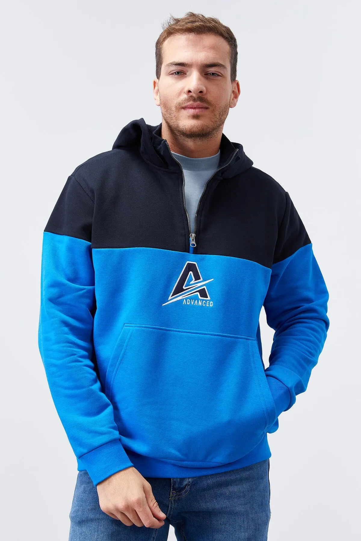 erkek yarim fermuar standart kalip kapüşonlu sweatshirt - 88033