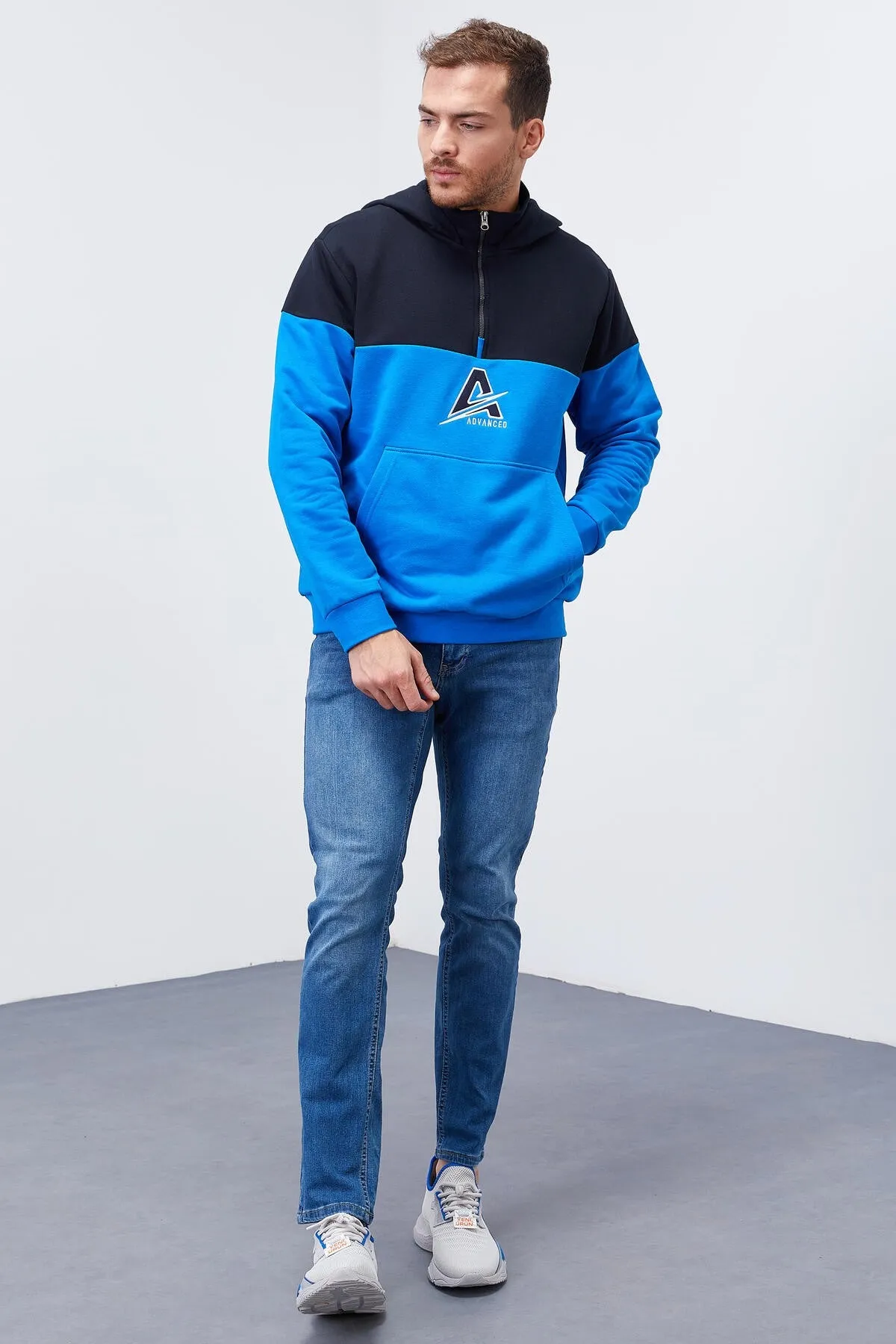 erkek yarim fermuar standart kalip kapüşonlu sweatshirt - 88033