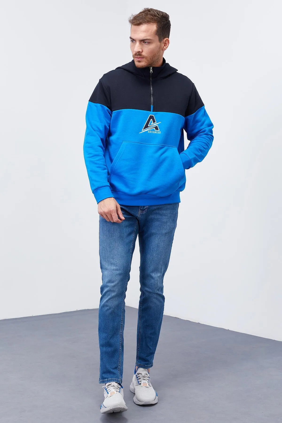 erkek yarim fermuar standart kalip kapüşonlu sweatshirt - 88033