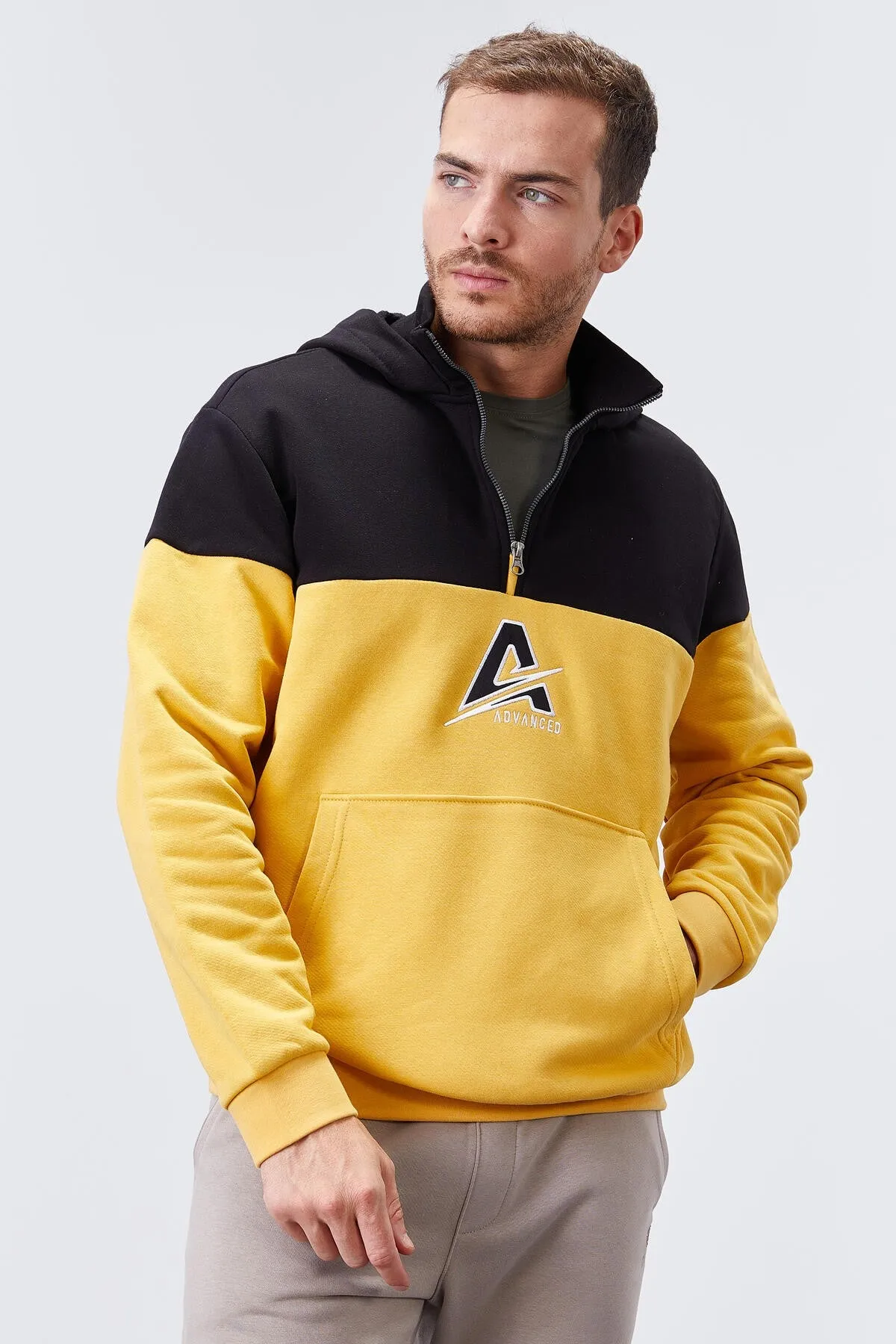 erkek yarim fermuar standart kalip kapüşonlu sweatshirt - 88033