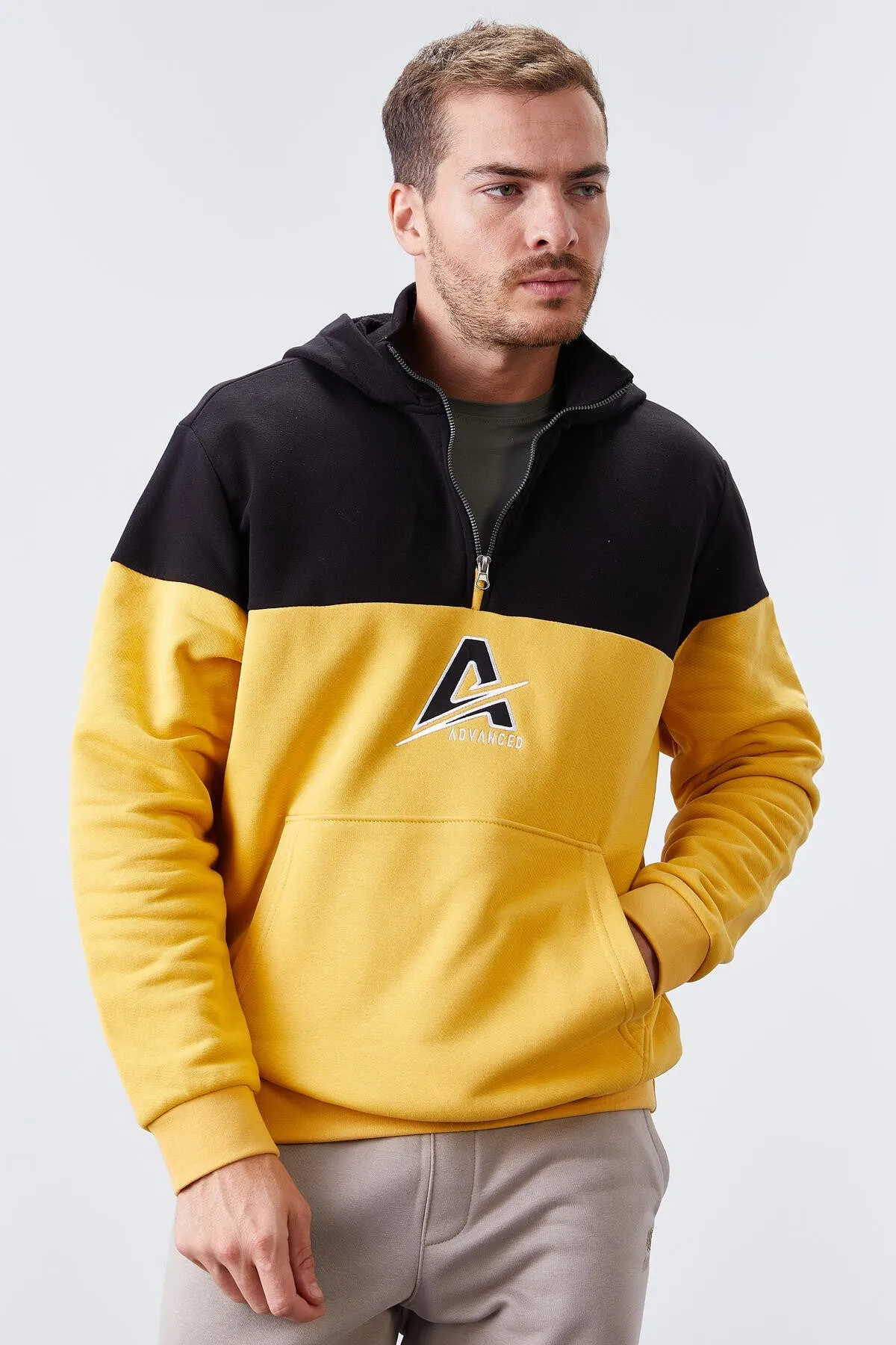 erkek yarim fermuar standart kalip kapüşonlu sweatshirt - 88033