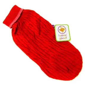 Fashion Pet Cable Knit Dog Sweater - Red - XX-Large (29"-34" From Neck Base to Tail)