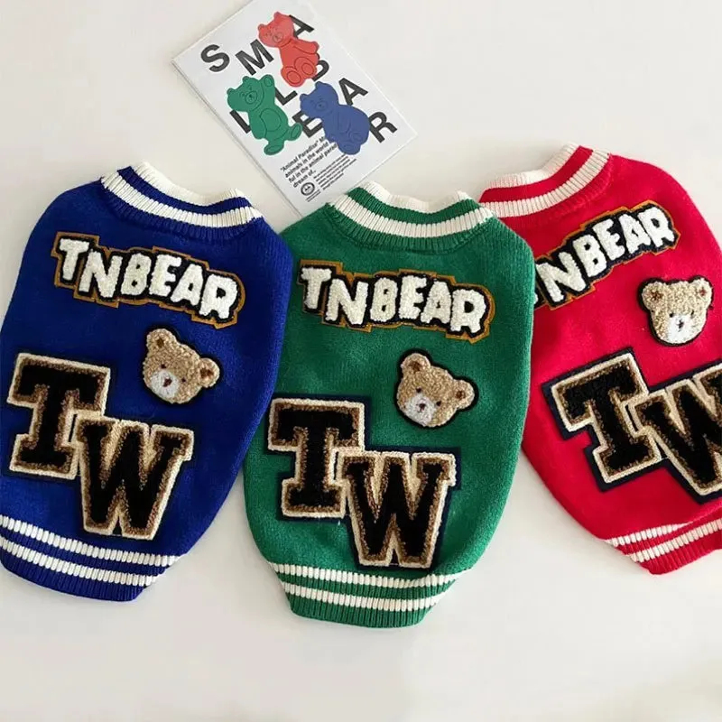 Fashion Sports Sweaters Pet Warm Knitwear Than Bear Letter Pattern Button Up Shirt Popular Two legged Clothes Cute Dog Clothes