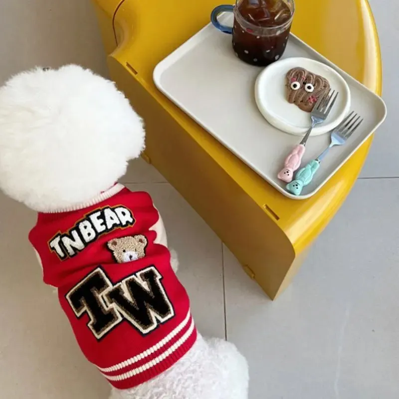 Fashion Sports Sweaters Pet Warm Knitwear Than Bear Letter Pattern Button Up Shirt Popular Two legged Clothes Cute Dog Clothes