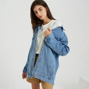 FashionSierra - Solid Turn-down Collar Classic Blue Jean Jackets