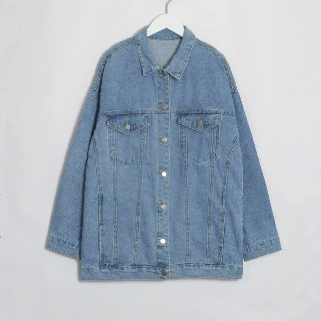 FashionSierra - Solid Turn-down Collar Classic Blue Jean Jackets