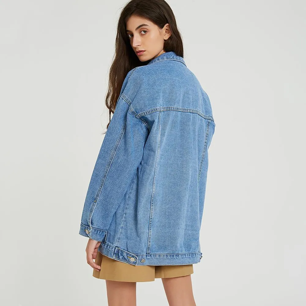 FashionSierra - Solid Turn-down Collar Classic Blue Jean Jackets