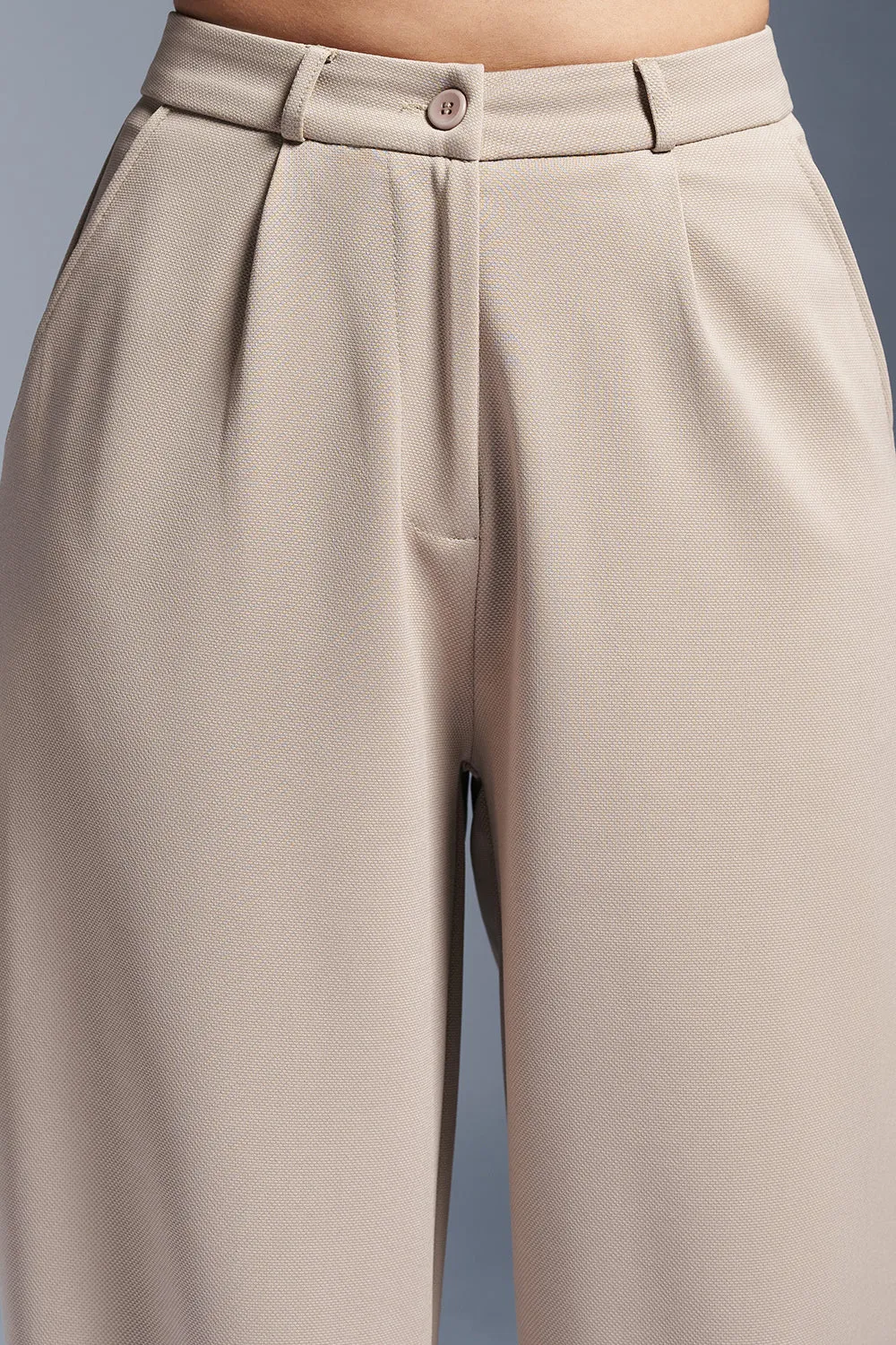 Fawn Beige Women's Textured Korean Pants