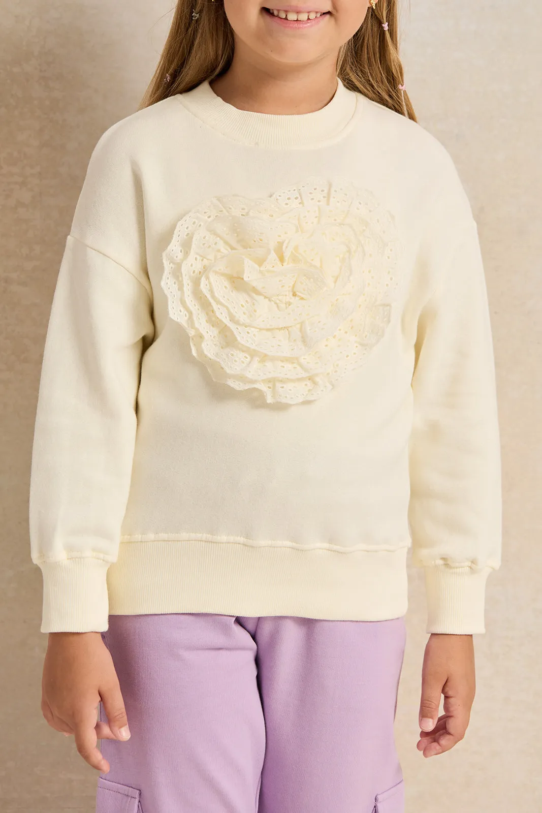 Girls Ivory Embellished Sweatshirt