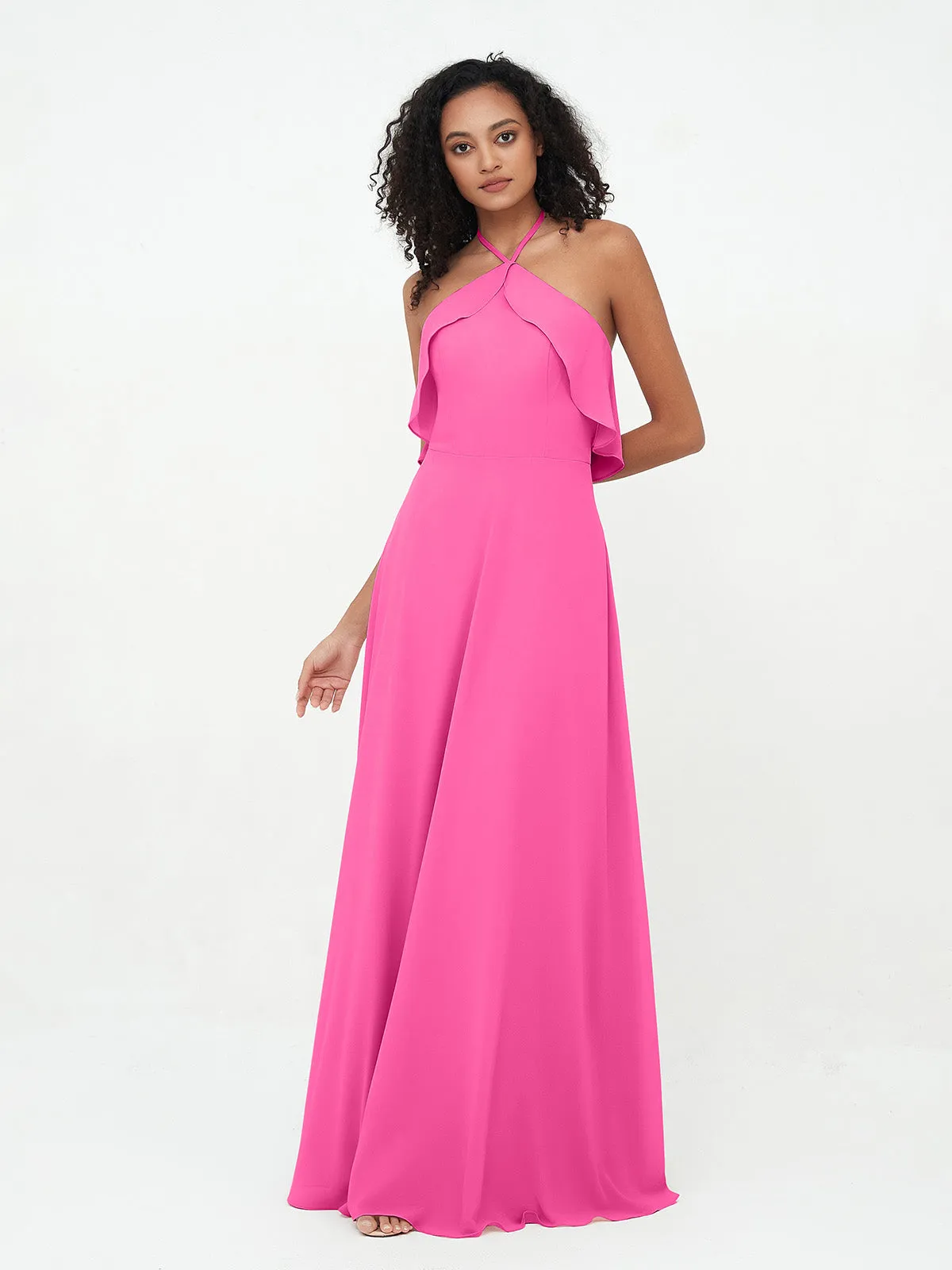 Halter Strap Chiffon Long Bridesmaid Dresses Azalea Plus Size