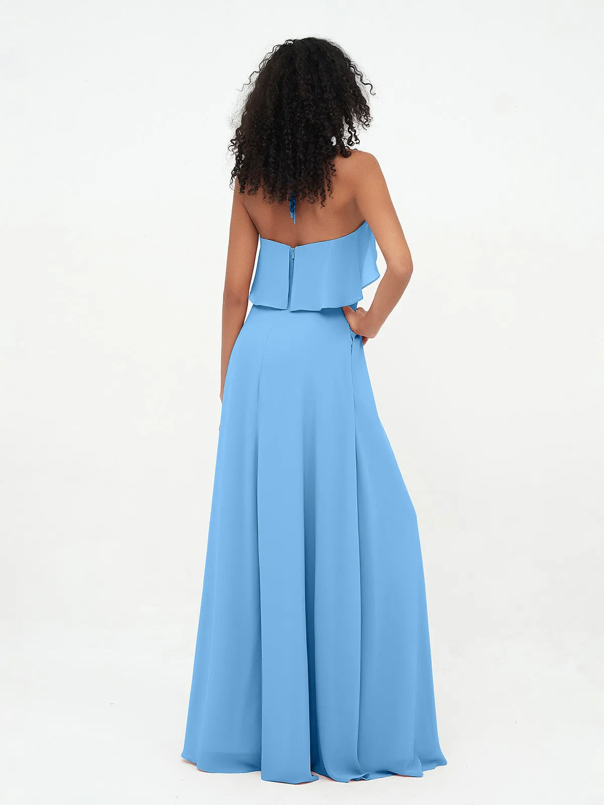 Halter Strap Chiffon Long Bridesmaid Dresses Blue Plus Size