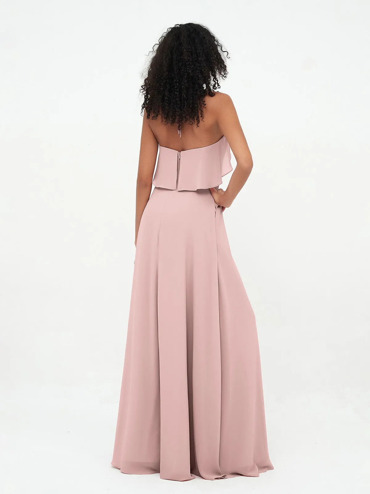 Halter Strap Chiffon Long Bridesmaid Dresses Dusty Rose Plus Size