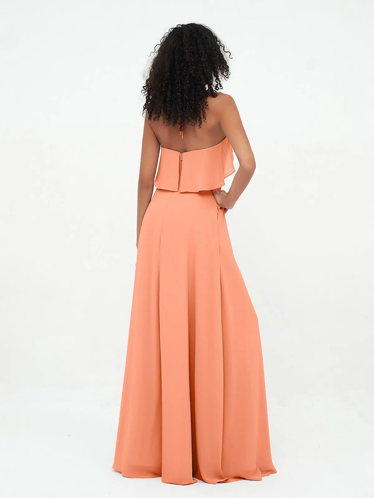 Halter Strap Chiffon Long Bridesmaid Dresses Papaya