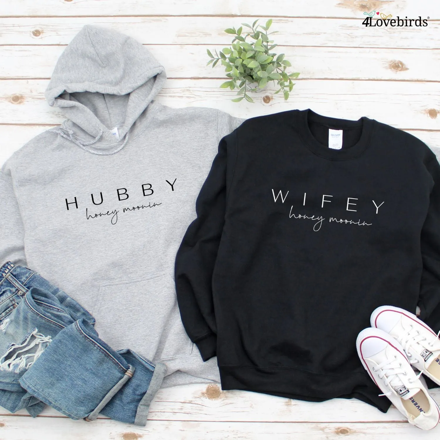 Hubby Wifey Matching Outfits for Honeymoon, Just Married Set, Engagement and Wedding Duo