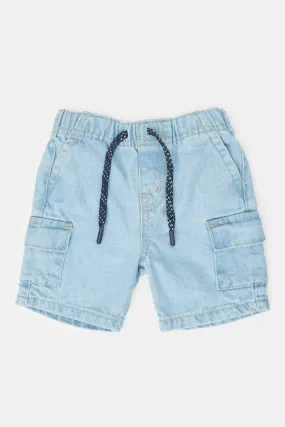 Infant Boys Blue Denim Pull On Cargo Shorts