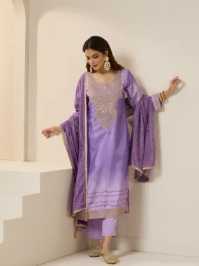 ISHIN Women lilac Polyester Chinon 3pcs kurta set