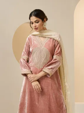 ISHIN Women pink Velvet 3pcs kurta set