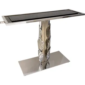 Italian Contemporary Polished Chrome and Black Glass Console with Shell Motif