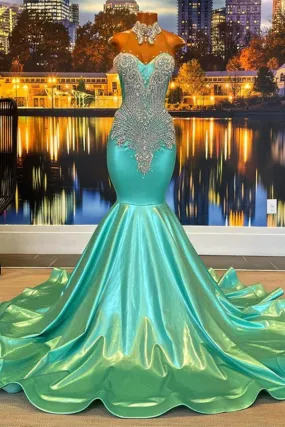 kamahe Beautiful High-neck Sweetheart Sleeveless Mermaid Prom Dress With Beading