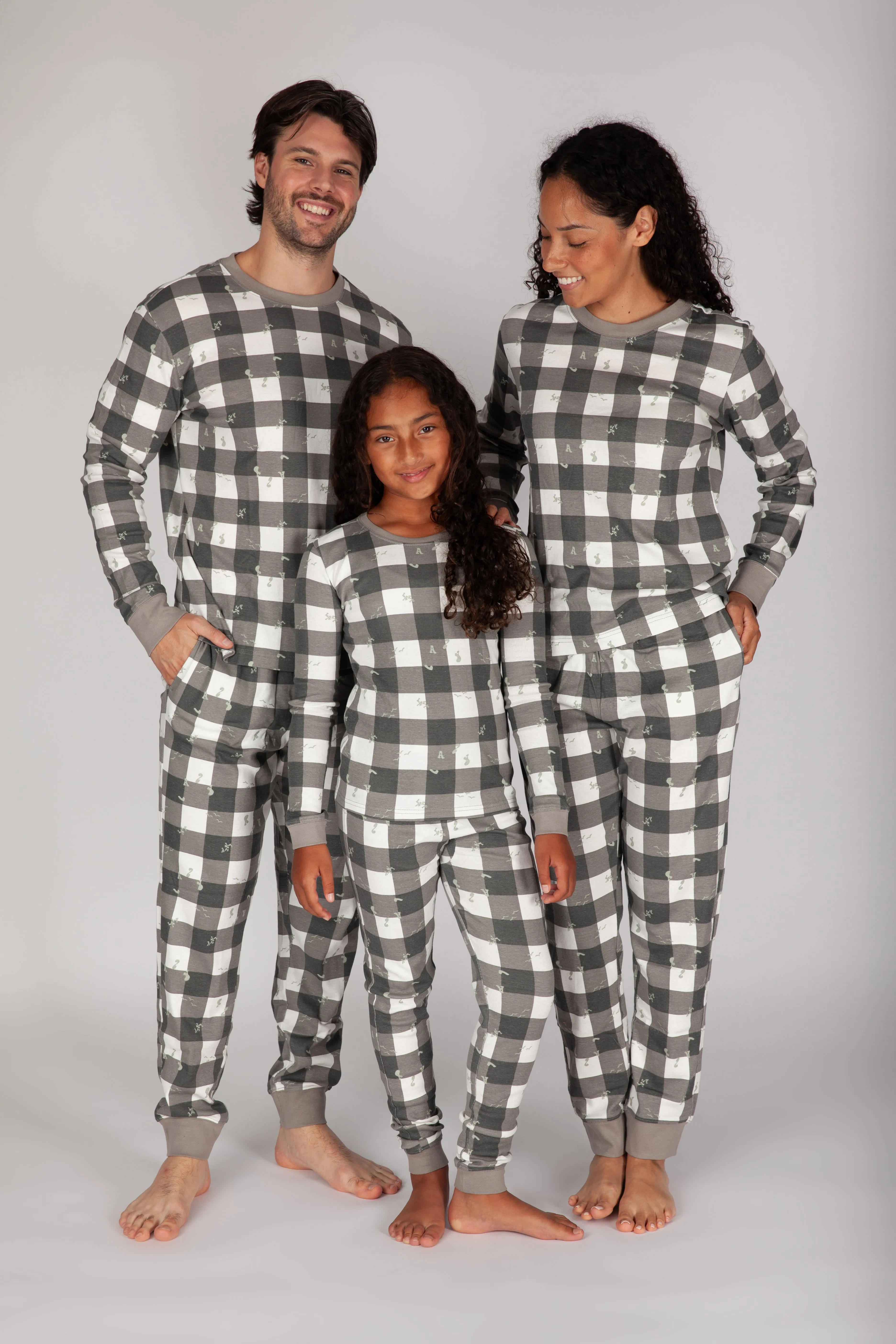 Kids Cotton Pajama Set in Lazy Bird Plaid