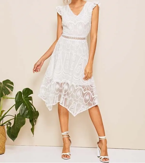 Lace Ruffle Trim Dress