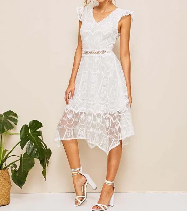 Lace Ruffle Trim Dress