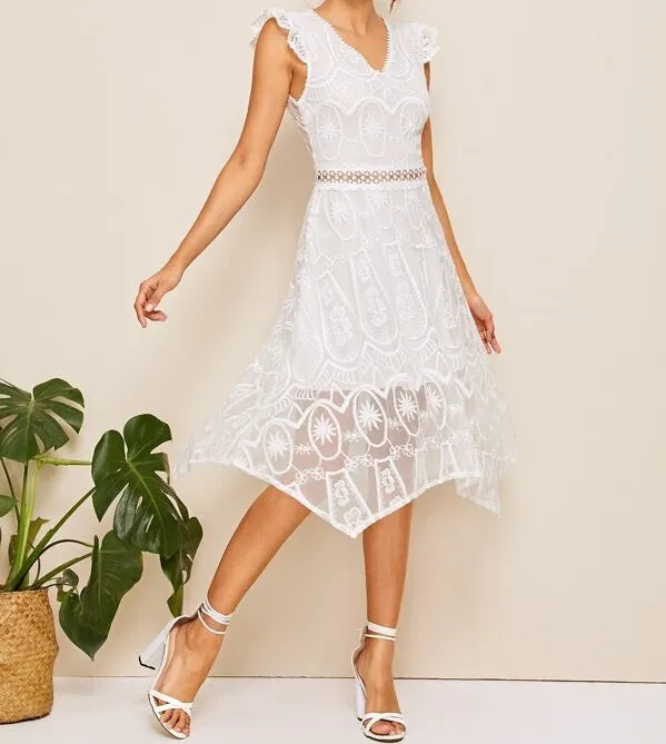 Lace Ruffle Trim Dress