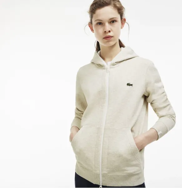 LACOSTE LIVE HOODED ZIPPERED COTTON UNISEX SWEATSHIRT PIGEON GREY