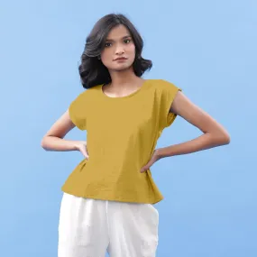 Light Yellow 100% Cotton Round Neck Essential Top