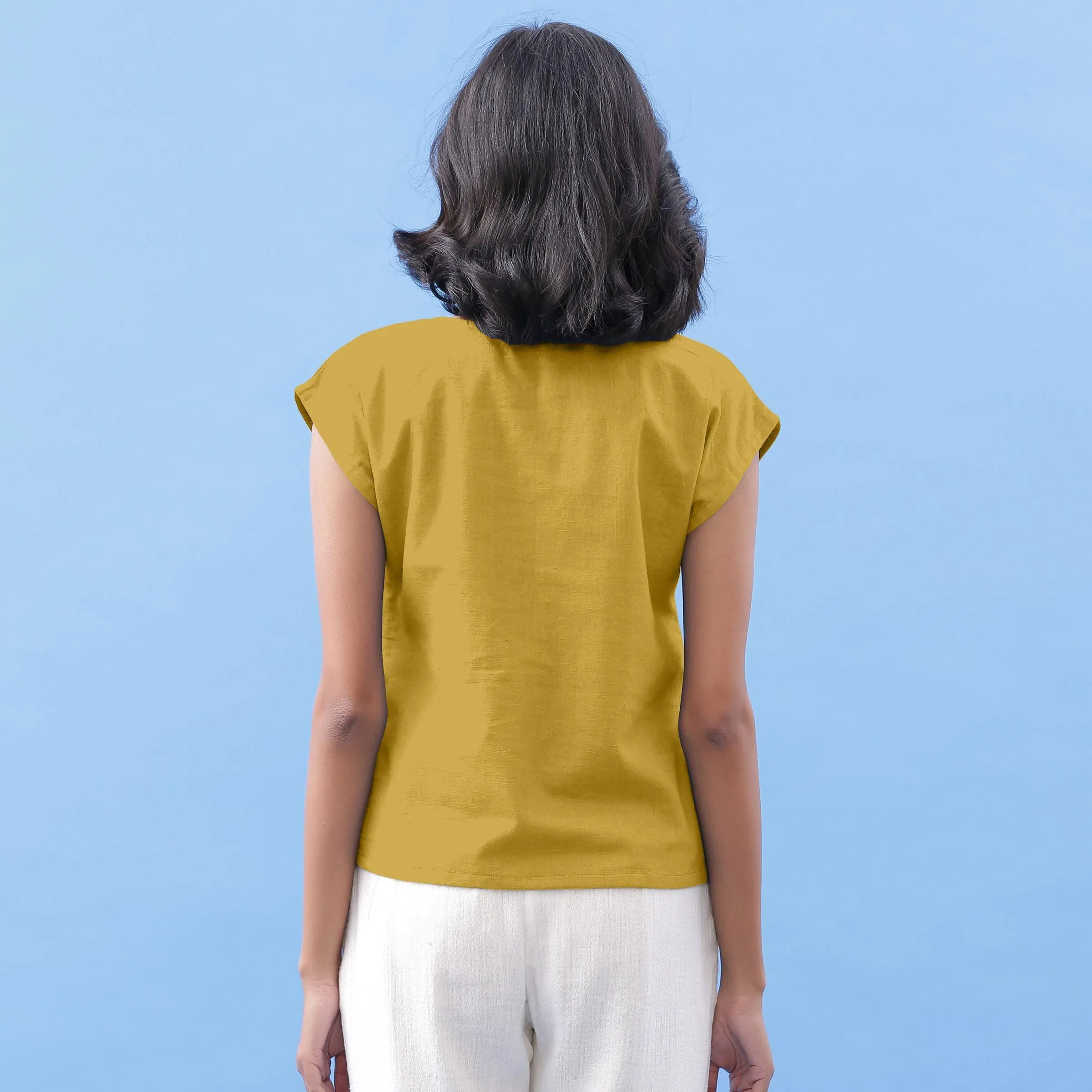 Light Yellow 100% Cotton Round Neck Essential Top