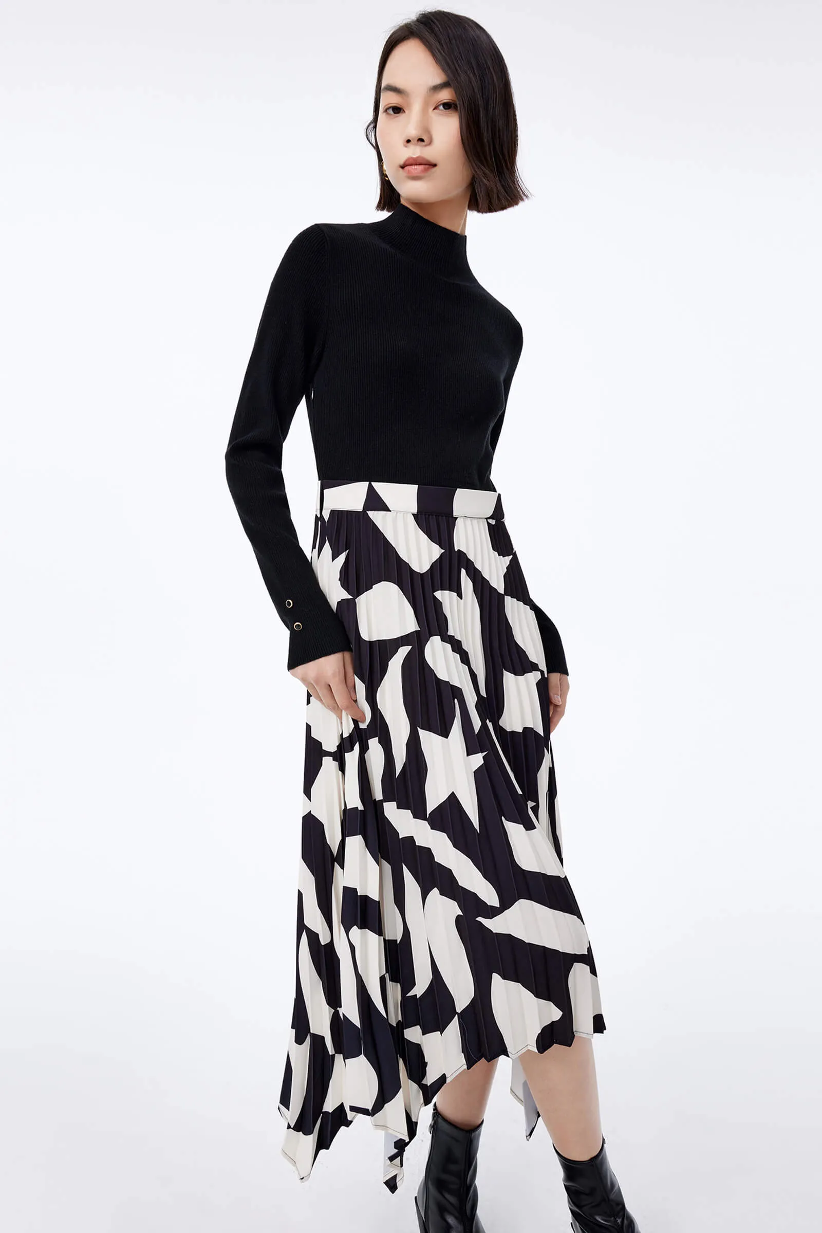 LILY Mock Two-Piece Printed Dress