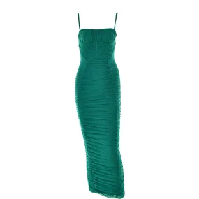 Memory Corset Mesh Maxi Dress in Green