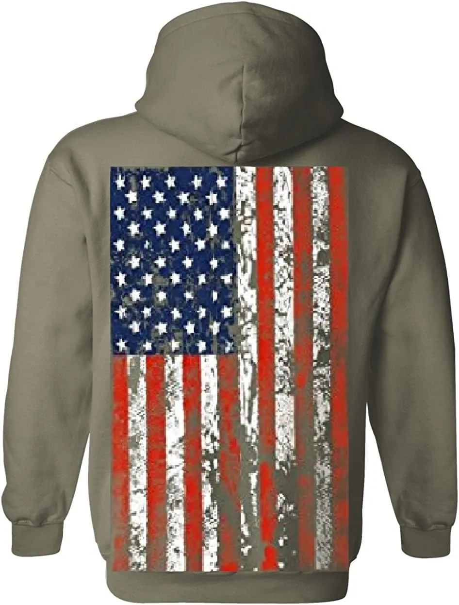 Mens Hooded Sweatshirt United States USA Tattered Flag Hoodie