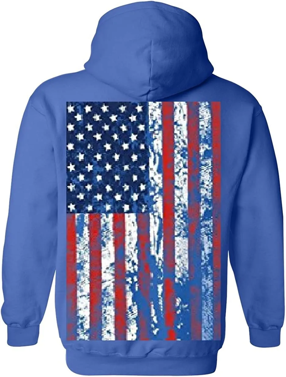 Mens Hooded Sweatshirt United States USA Tattered Flag Hoodie