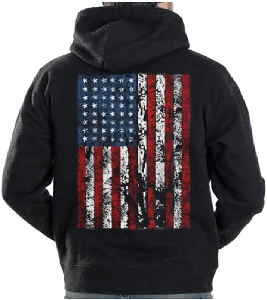 Mens Hooded Sweatshirt United States USA Tattered Flag Hoodie