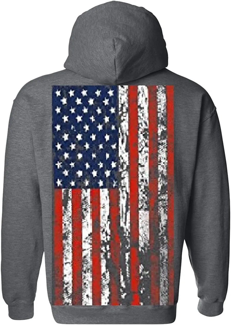 Mens Hooded Sweatshirt United States USA Tattered Flag Hoodie