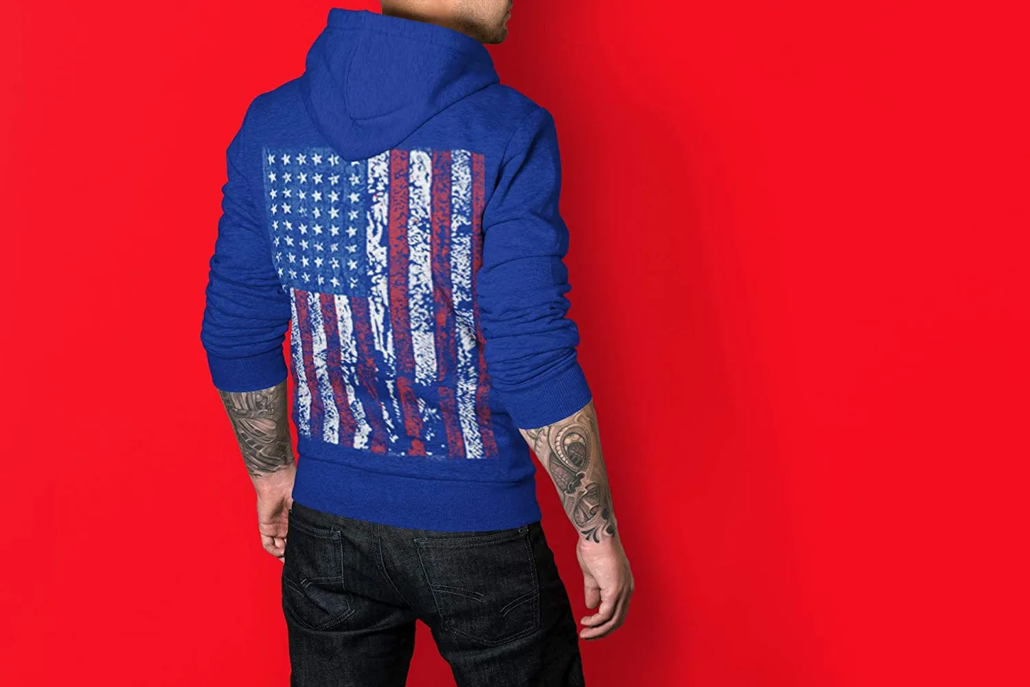 Mens Hooded Sweatshirt United States USA Tattered Flag Hoodie