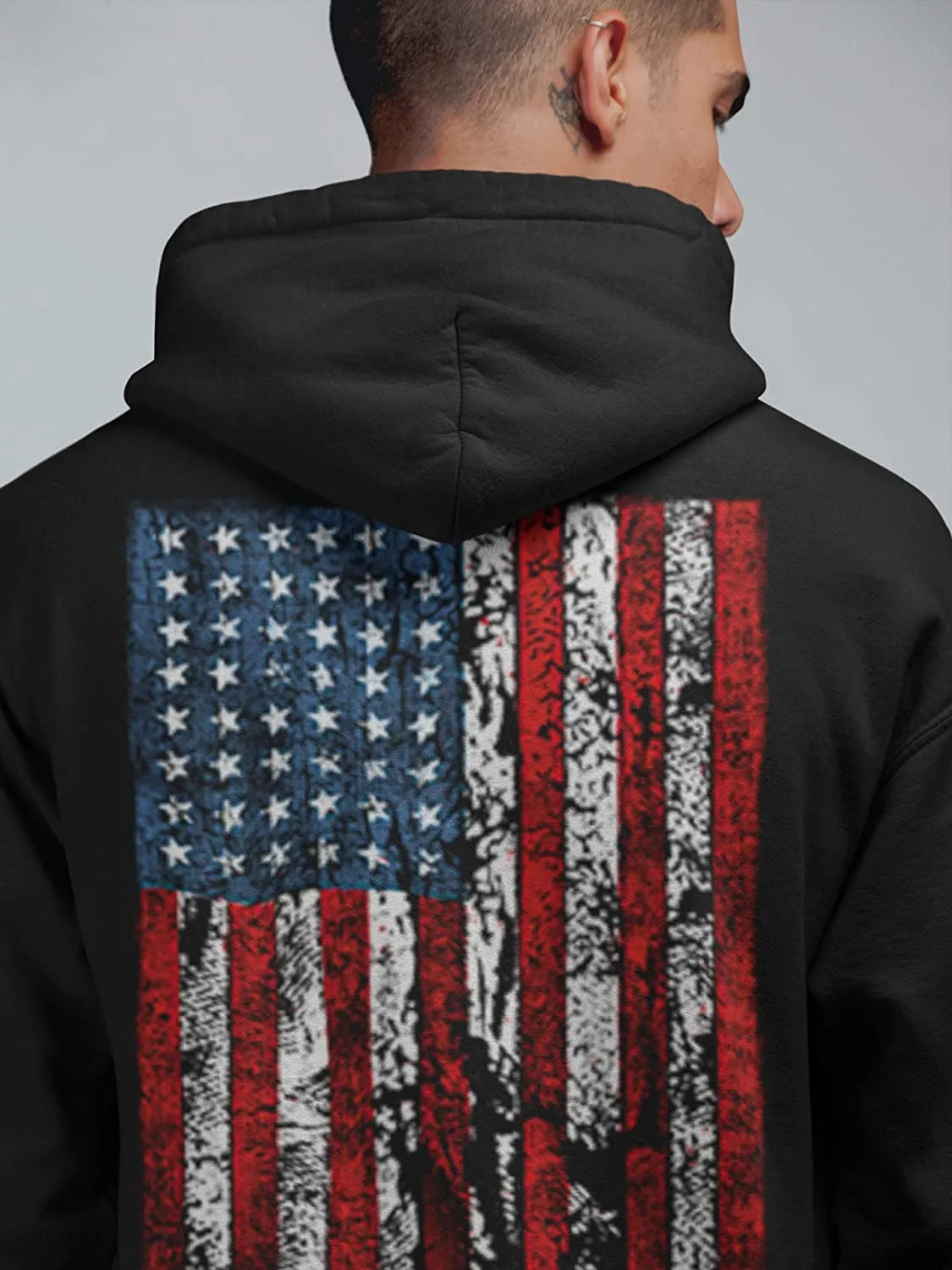 Mens Hooded Sweatshirt United States USA Tattered Flag Hoodie