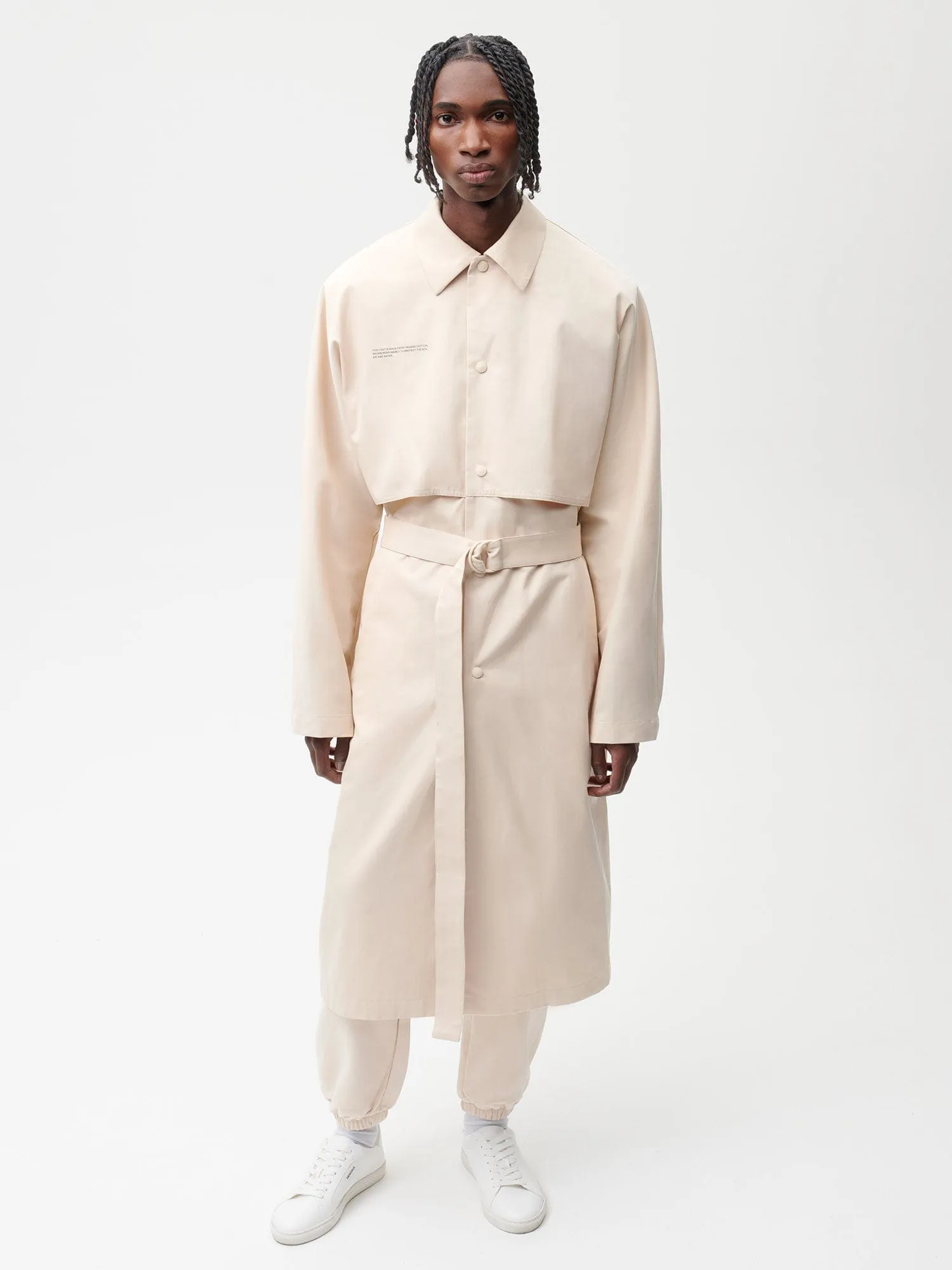 Mens Organic Cotton Trench Coat—sand