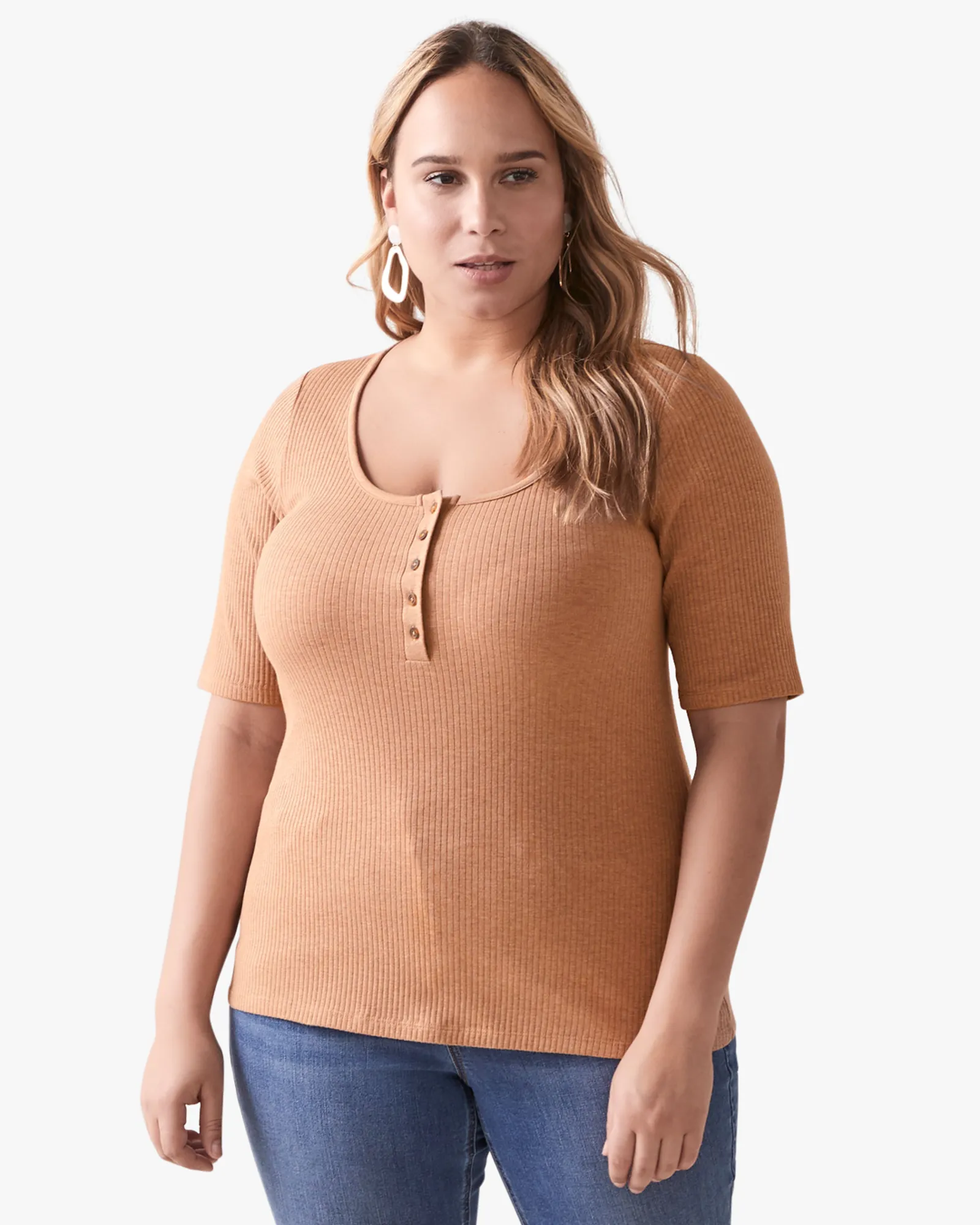 Monica Ribbed Scoop-Neck Top | Tan