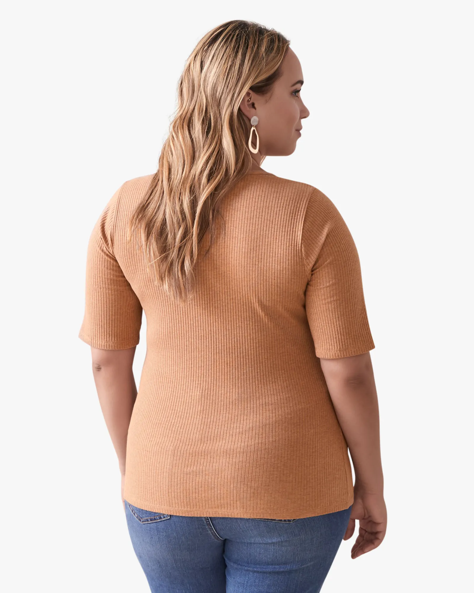 Monica Ribbed Scoop-Neck Top | Tan