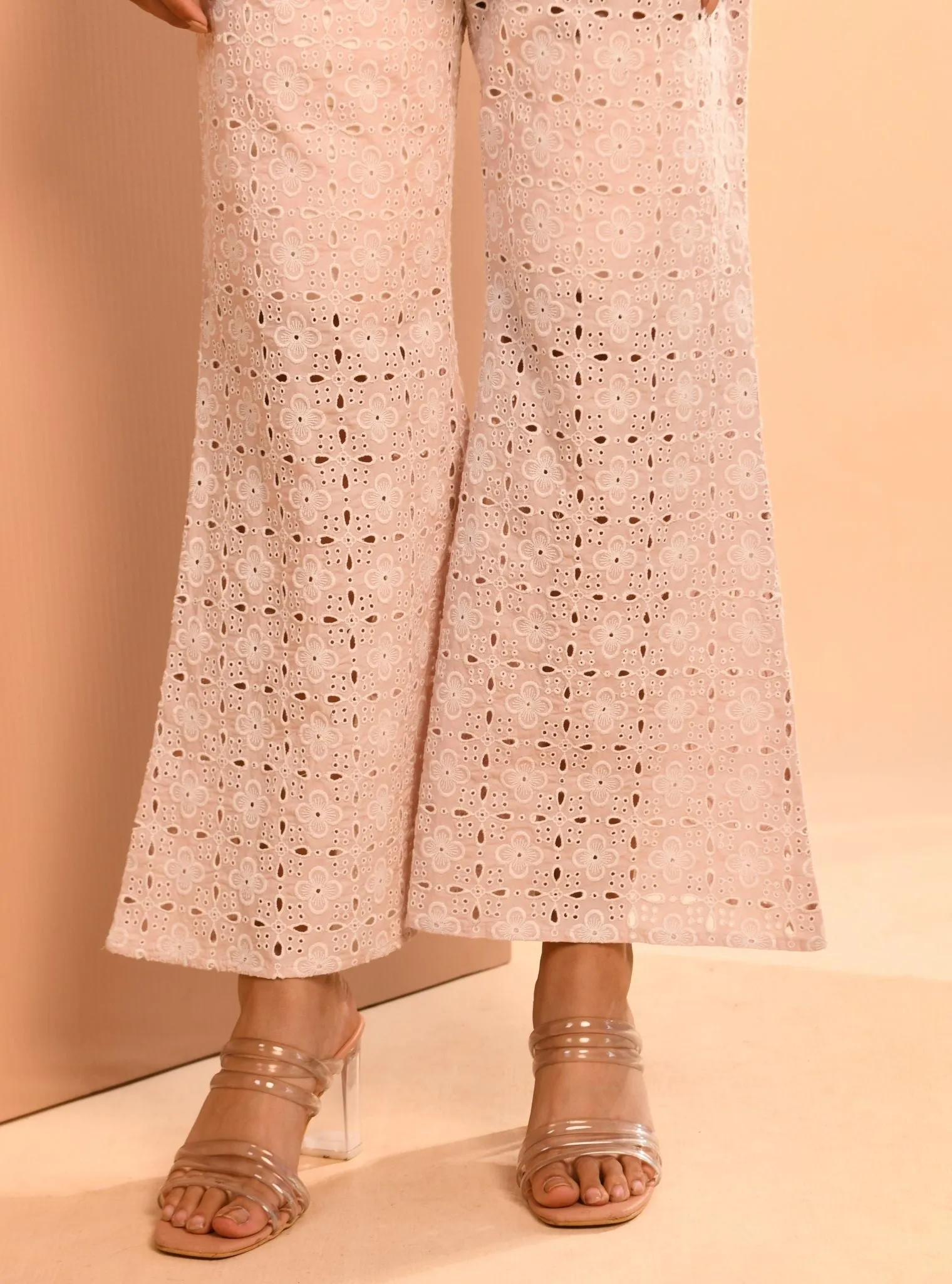 Mulmul Organza Dell Dusty Pink Top With Mulmul Cotton Dell Dusty Pink Pant