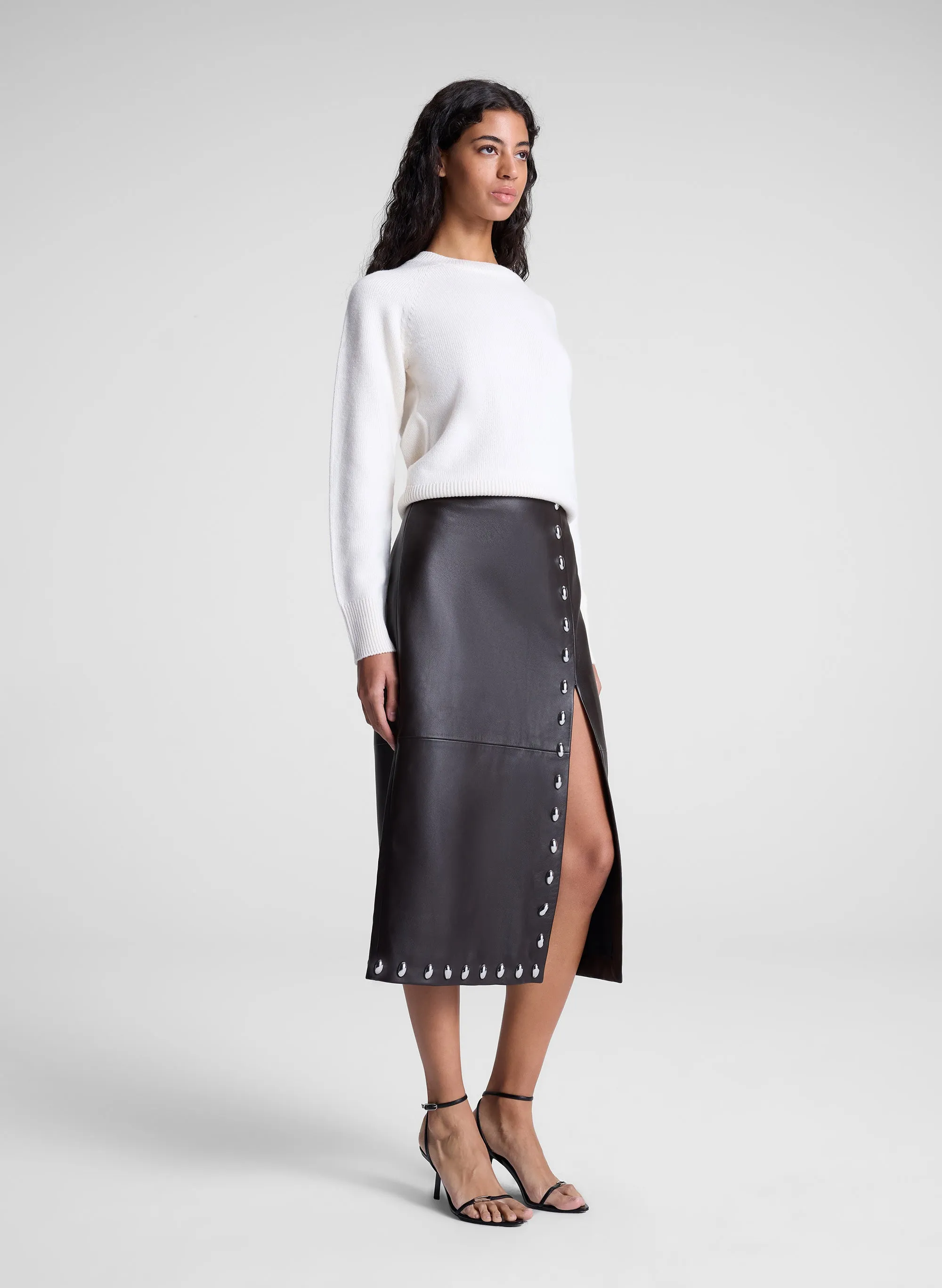 Naomi Studded Leather Midi Skirt