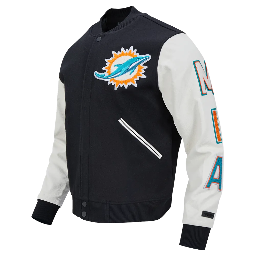 NFL MIAMI DOLPHINS CLASSIC WOOL MEN'S VARSITY JACKET (BLACK/WHITE)